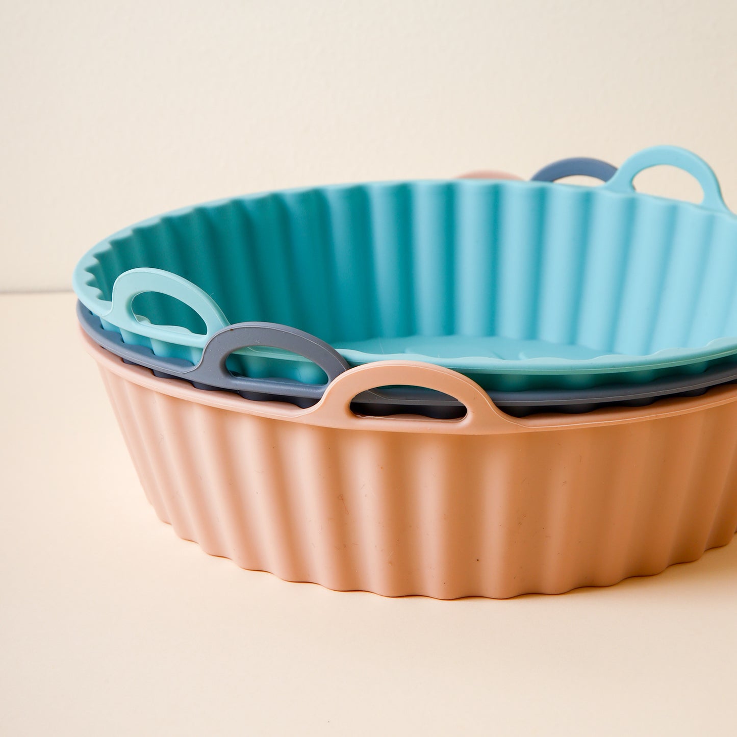 Silicone Airfryer Basket Foldable - 3pc - Reusable Basket - Heat Resistant & Dishwasher Safe - Round V1189-HB003WSRG00057
