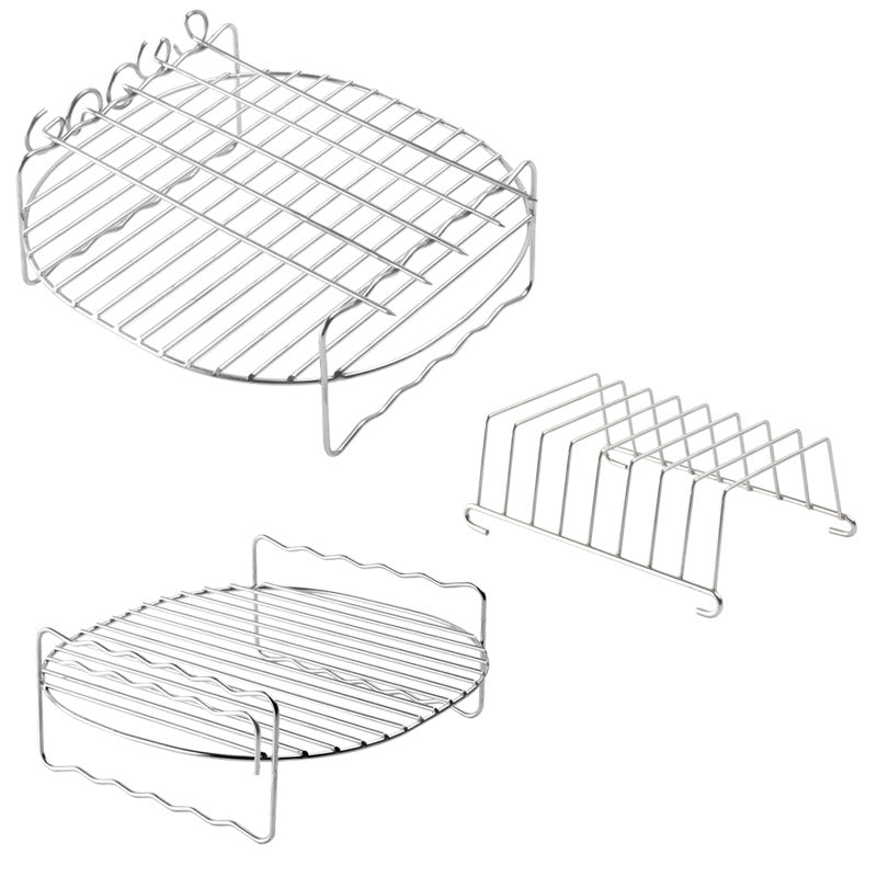 Airfryer Accessories Set 3-piece - Stainless Steel - Grill Rack with Skewers & Bread Rack - Universal - Silver V1189-HB003WSRG00058
