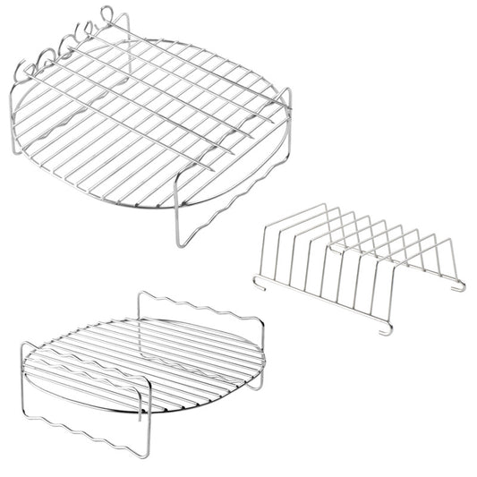 Airfryer Accessories Set 3-piece - Stainless Steel - Grill Rack with Skewers & Bread Rack - Universal - Silver V1189-HB003WSRG00058