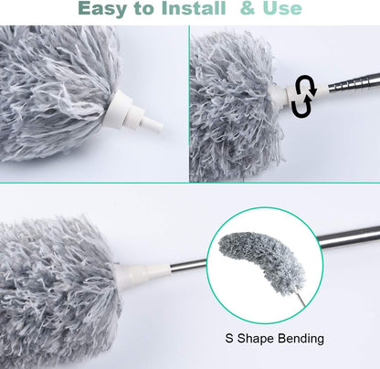 Telescopic Feather Duster - Extendable up to 280 cm - Feather Ball & Dusting Brush - Microfiber - Reach High V1189-HB003WSRH00005