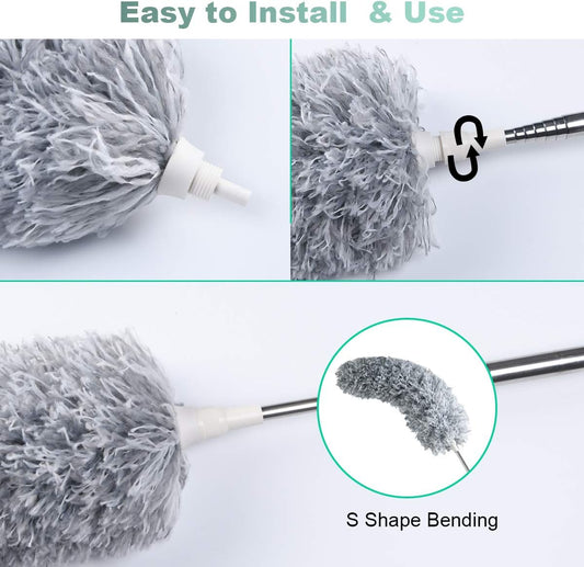 Telescopic Feather Duster - Extendable up to 280 cm - Feather Ball & Dusting Brush - Microfiber - Reach High V1189-HB003WSRH00005