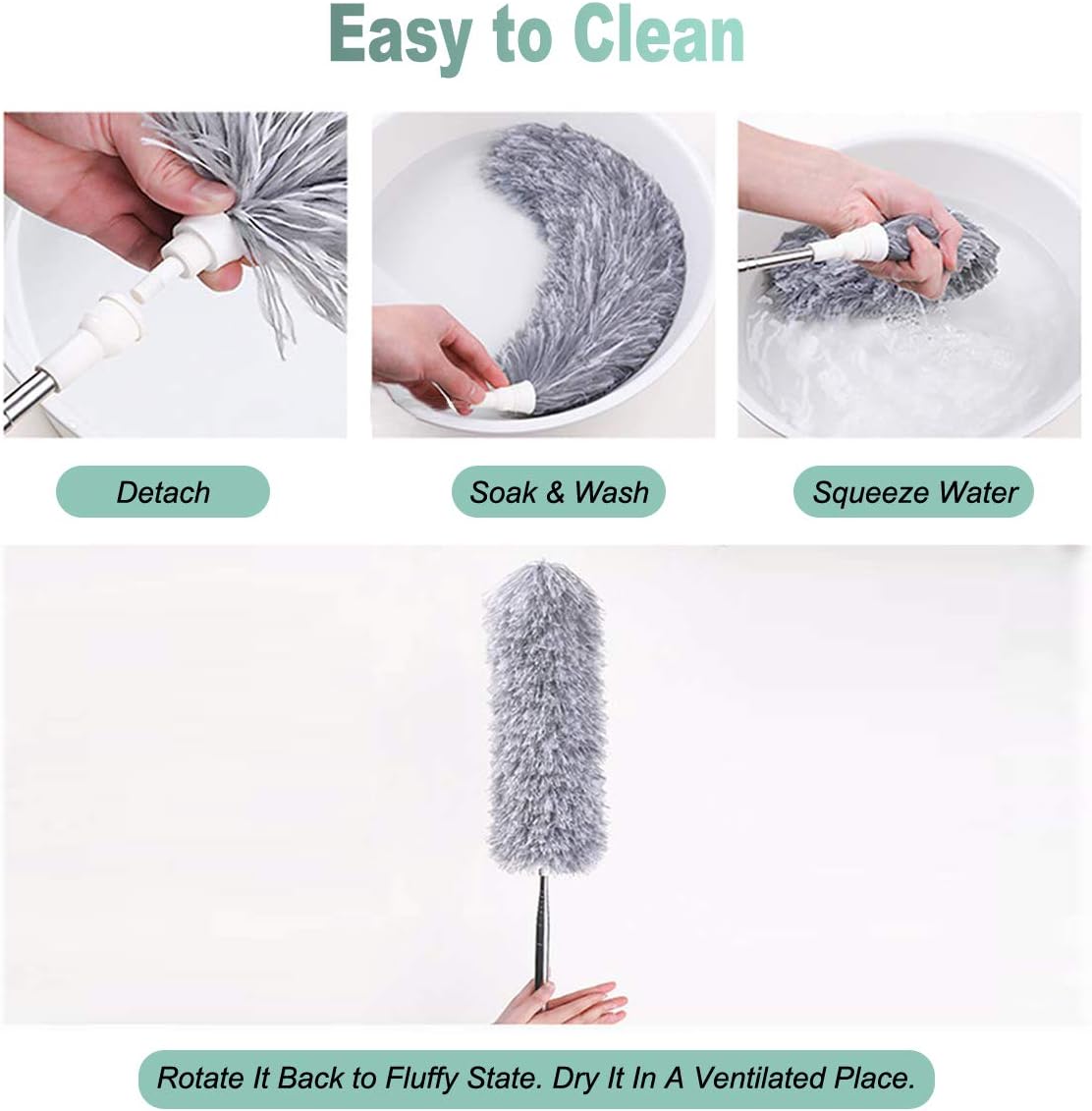 Telescopic Feather Duster - Extendable up to 280 cm - Feather Ball & Dusting Brush - Microfiber - Reach High V1189-HB003WSRH00005