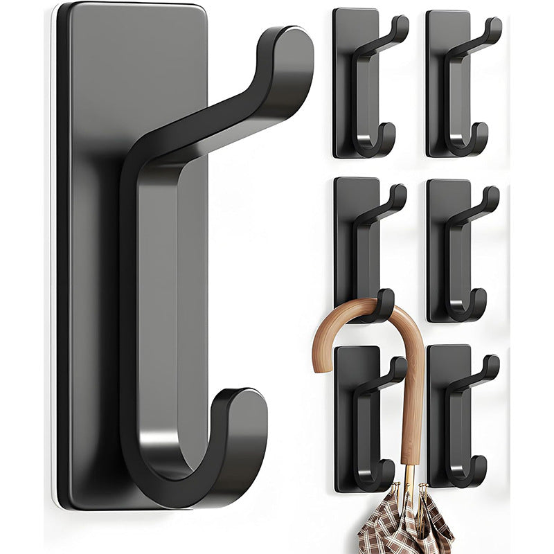 Black Towel Hooks - Set of 6 - Self-Adhesive Wall Hooks - No Drilling Required - For Bathroom & Kitchen V1189-HB003WSRH00012