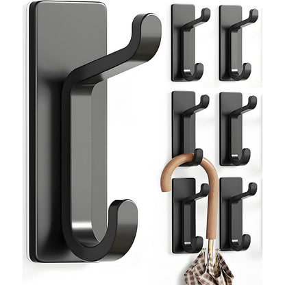 Black Towel Hooks - Set of 6 - Self-Adhesive Wall Hooks - No Drilling Required - For Bathroom & Kitchen V1189-HB003WSRH00012