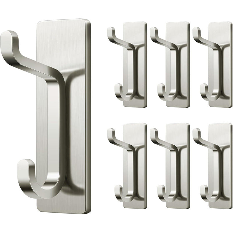 Silver Towel Hooks - Set of 6 - Self-Adhesive Wall Hooks - No Drilling Required - For Bathroom & Kitchen V1189-HB003WSRH00013
