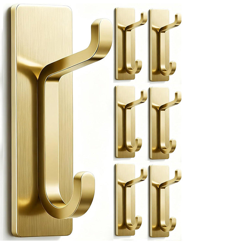Towel Hooks Gold - Set of 6 - Self-Adhesive Wall Hooks - No Drilling - For Bathroom & Kitchen V1189-HB003WSRH00014