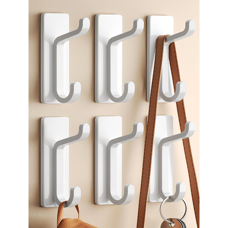 White Towel Hooks - Set of 6 - Self-Adhesive Wall Hooks - No Drilling Required - For Bathroom & Kitchen V1189-HB003WSRH00015