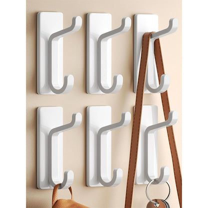 White Towel Hooks - Set of 6 - Self-Adhesive Wall Hooks - No Drilling Required - For Bathroom & Kitchen V1189-HB003WSRH00015