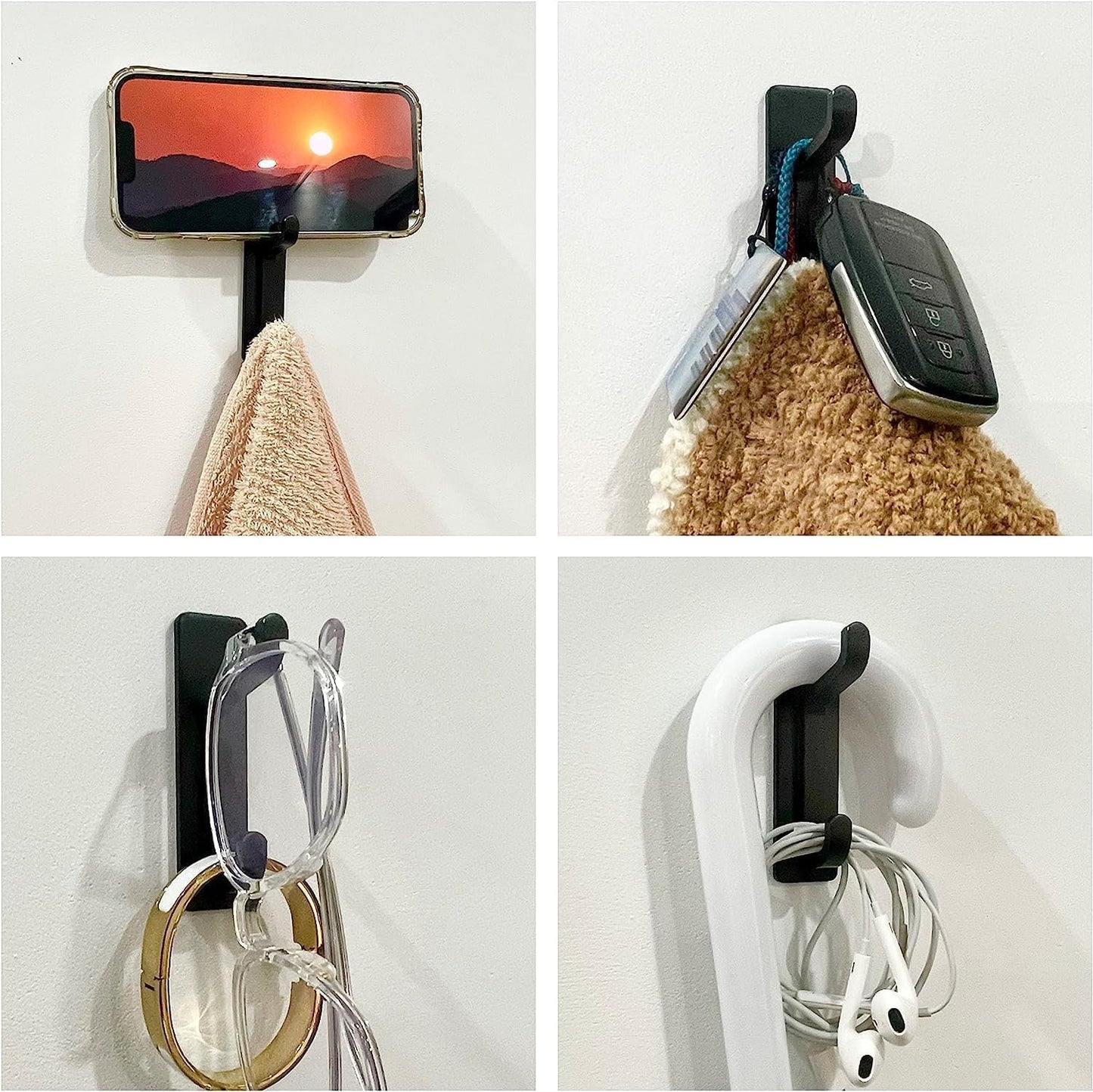 White Towel Hooks - Set of 6 - Self-Adhesive Wall Hooks - No Drilling Required - For Bathroom & Kitchen V1189-HB003WSRH00015