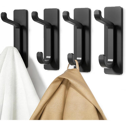 Black Towel Hooks - Set of 4 - Self-Adhesive Wall Hooks - No Drilling Required - For Bathroom & Kitchen V1189-HB003WSRH00016