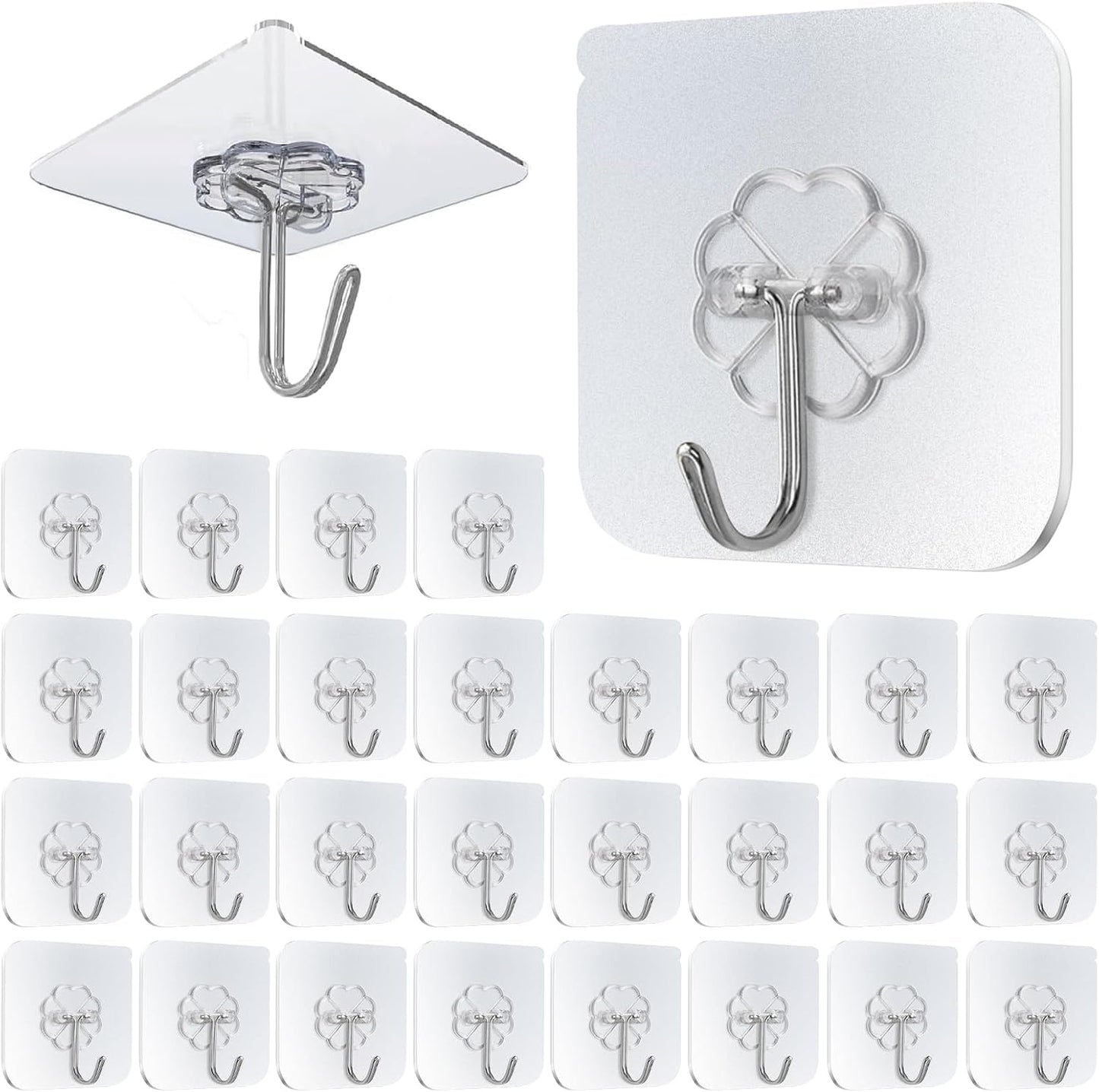 Self-Adhesive Hooks Transparent - Set of 30 - Wall Hooks No Drilling - For Bathroom & Kitchen V1189-HB003WSRH00017