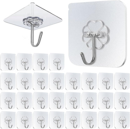 Self-Adhesive Hooks Transparent - Set of 30 - Wall Hooks No Drilling - For Bathroom & Kitchen V1189-HB003WSRH00017