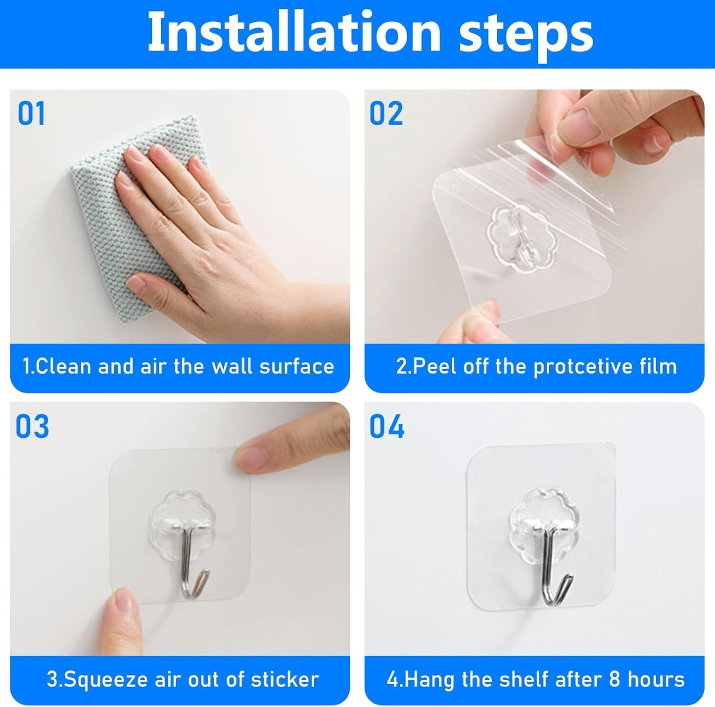 Self-Adhesive Hooks Transparent - Set of 30 - Wall Hooks No Drilling - For Bathroom & Kitchen V1189-HB003WSRH00017