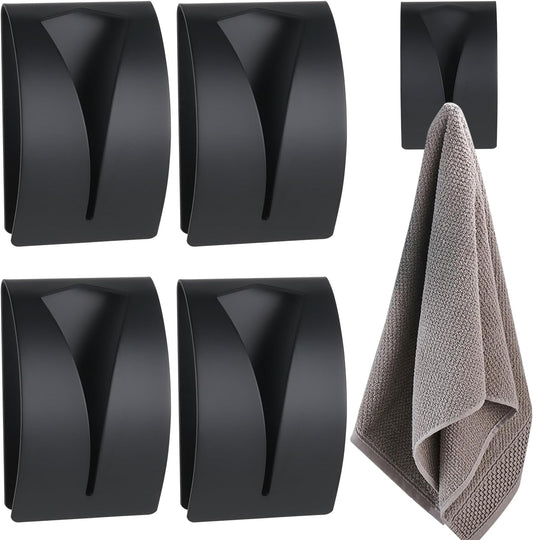 Black Towel Clip - Set of 4 - Stainless Steel - Self-Adhesive Tea Towel Holders - Wall Hooks for Kitchen V1189-HB003WSRH00018