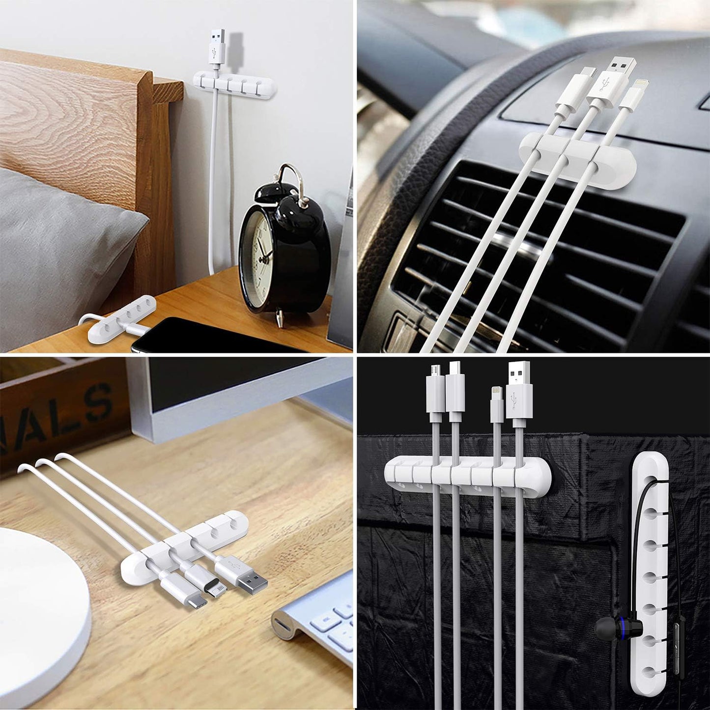 White Cable Clips - Set of 3 - Self-Adhesive Cable Holders - Cable Management for Desk & Office V1189-HB003WSRH00021