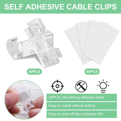 Transparent Cable Clips - Set of 40 - Self-Adhesive Cable Holders - For Cables up to 7 mm - Cable Management V1189-HB003WSRH00022