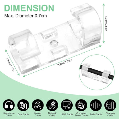 Transparent Cable Clips - Set of 40 - Self-Adhesive Cable Holders - For Cables up to 7 mm - Cable Management V1189-HB003WSRH00022