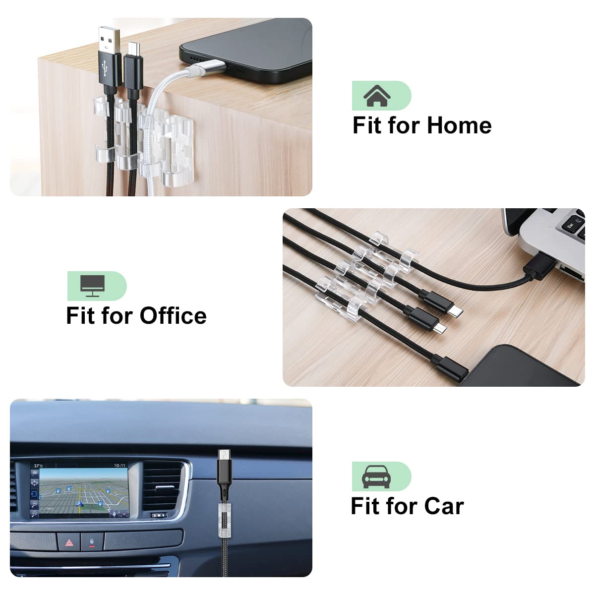 Transparent Cable Clips - Set of 40 - Self-Adhesive Cable Holders - For Cables up to 7 mm - Cable Management V1189-HB003WSRH00022