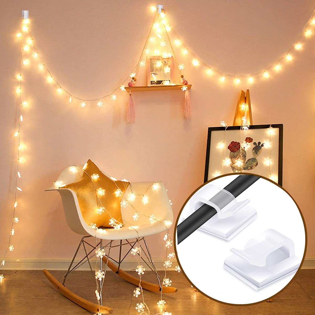 Transparent Cable Clips - Set of 60 - Self-Adhesive Cable Holders - For Cable Management & Christmas Lights V1189-HB003WSRH00025