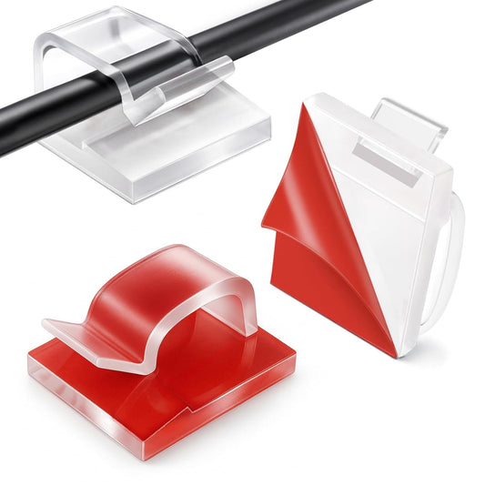 Cable Clips Transparent Red - Set of 60 - Self-Adhesive Cable Holders - For Christmas Lights & Cable V1189-HB003WSRH00026