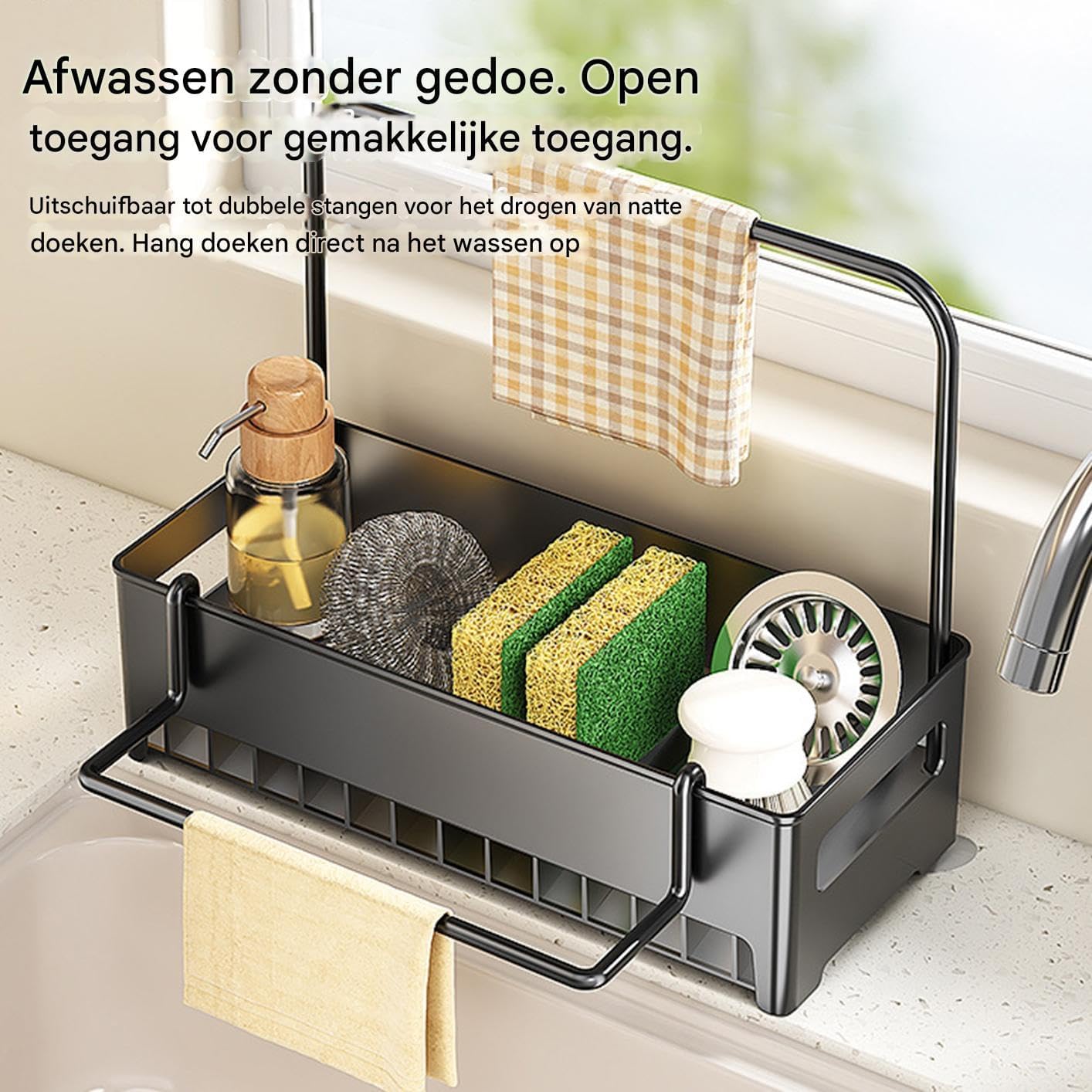 Sink Organizer with Towel Rack - Sponge Holder Kitchen - Countertop Storage Rack - For Sponges & Brushes V1189-HB003WSRH00032