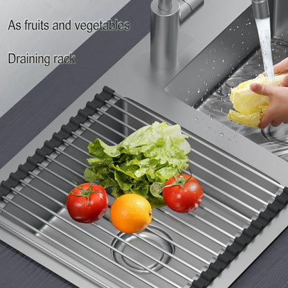 Roll-up Dish Draining Rack Black - 43 x 35 cm - Sink Roll Mat - Draining Grid for Dishes & Vegetables V1189-HB003WSRH00033