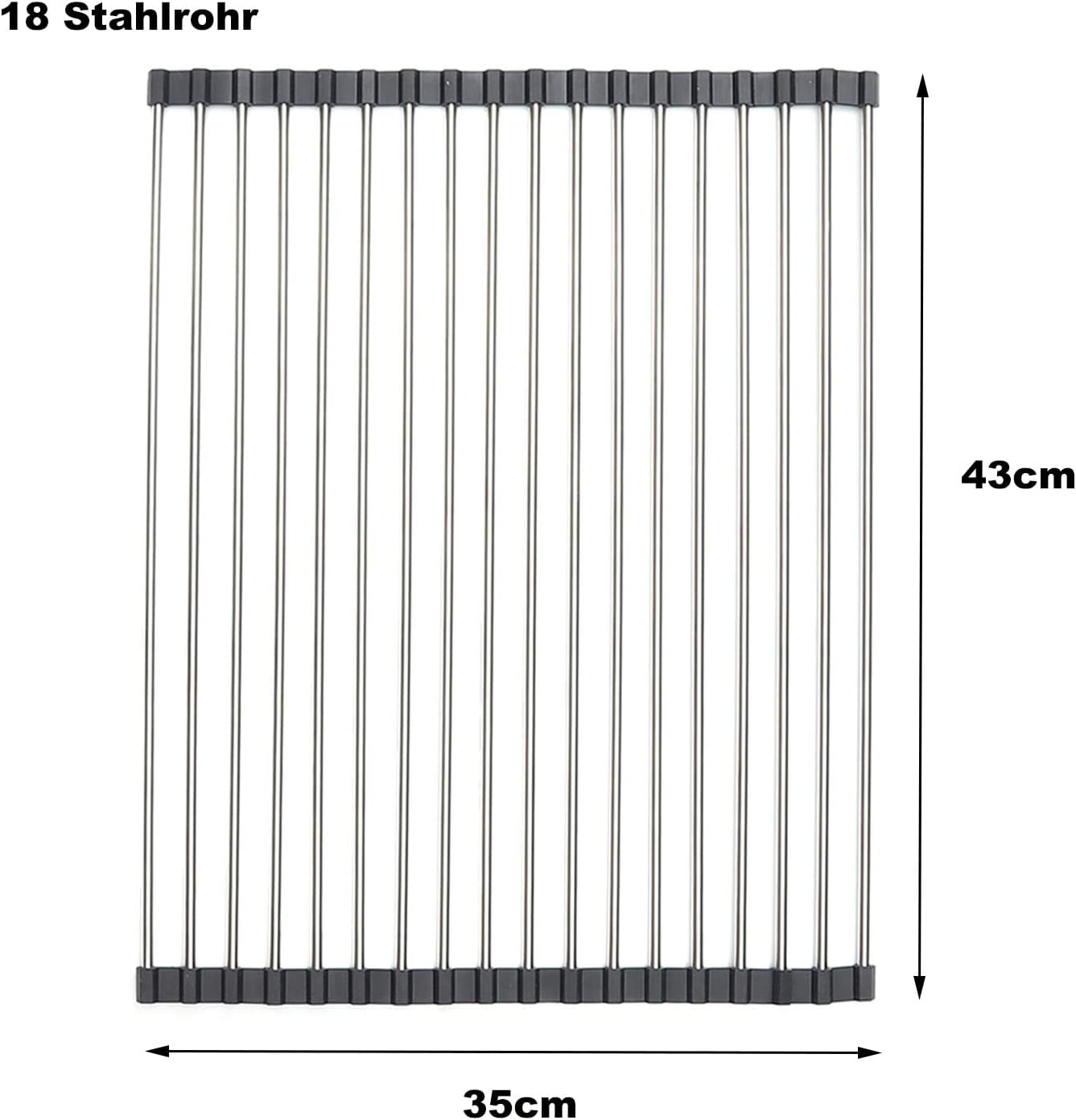 Roll-up Dish Draining Rack Black - 43 x 35 cm - Sink Roll Mat - Draining Grid for Dishes & Vegetables V1189-HB003WSRH00033