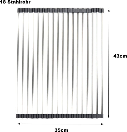 Roll-up Dish Draining Rack Black - 43 x 35 cm - Sink Roll Mat - Draining Grid for Dishes & Vegetables V1189-HB003WSRH00033
