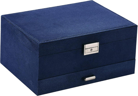 Velvet Jewelry Box with Lock - 3 Layers - Large Jewelry Organizer for Women - With Drawers & Compartments - V1189-HB003WSRH00037