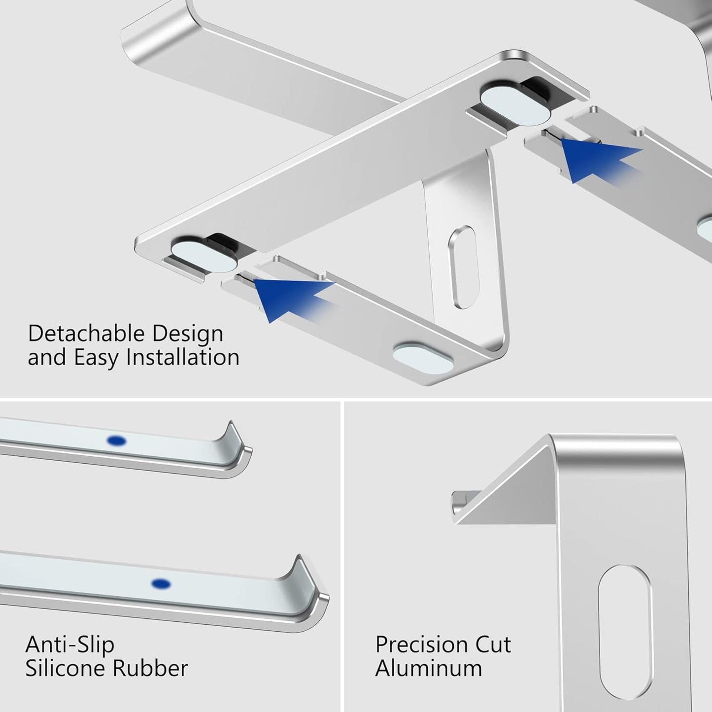 Ergonomic Aluminum Laptop Stand - Removable & Height Adjustable - Suitable for 10-14 inch Notebooks - Metal V1189-HB003WSRI00007