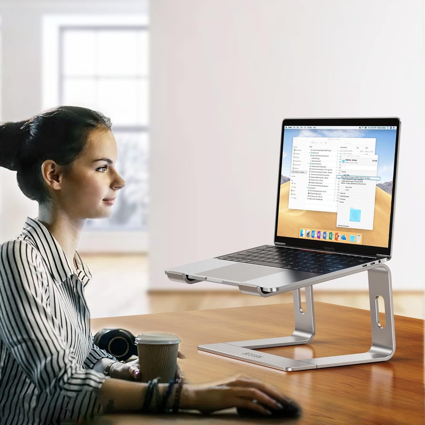 Ergonomic Aluminum Laptop Stand - Removable & Height Adjustable - Suitable for 10-14 inch Notebooks - Metal V1189-HB003WSRI00007