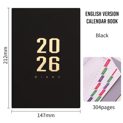Agenda 2026 - Daily Agenda - A5 Format - 1 Day per Page - 304 Pages - [Black] - Hardcover V1189-HB003WSRI00010
