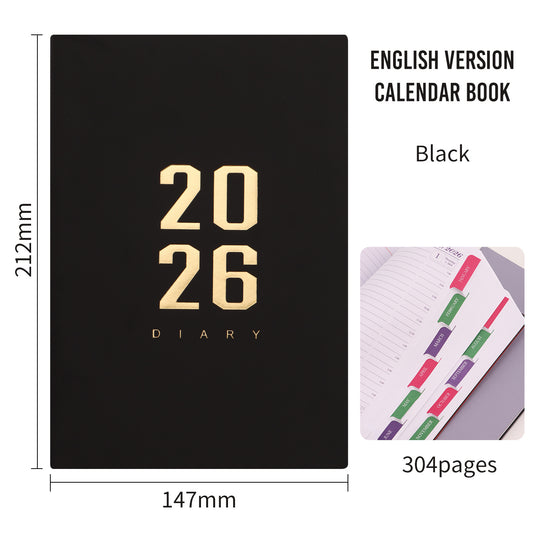 Agenda 2026 - Daily Agenda - A5 Format - 1 Day per Page - 304 Pages - [Black] - Hardcover V1189-HB003WSRI00010