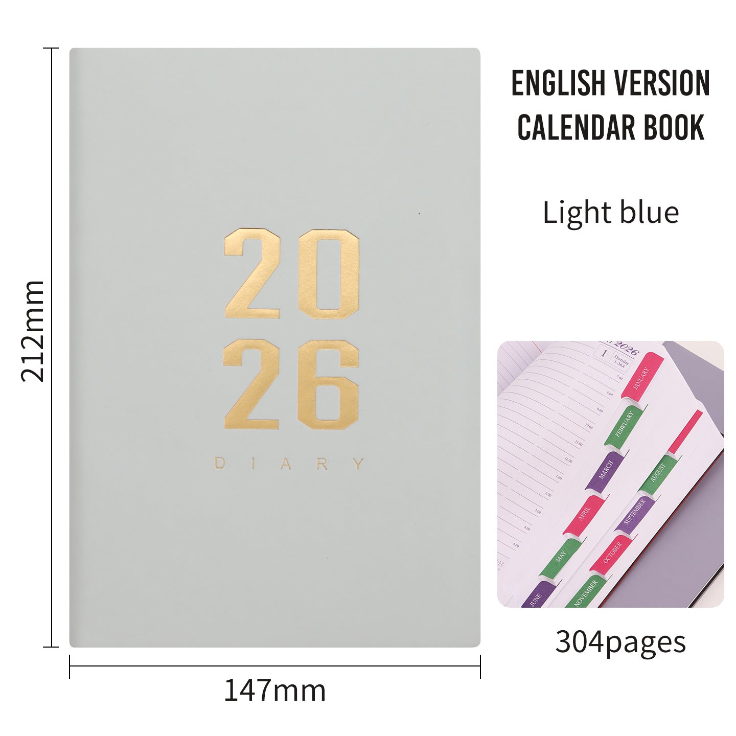2026 Agenda - Daily Agenda - A5 Format - 1 Day per Page - 304 Pages - [light blue] - Hardcover V1189-HB003WSRI00011