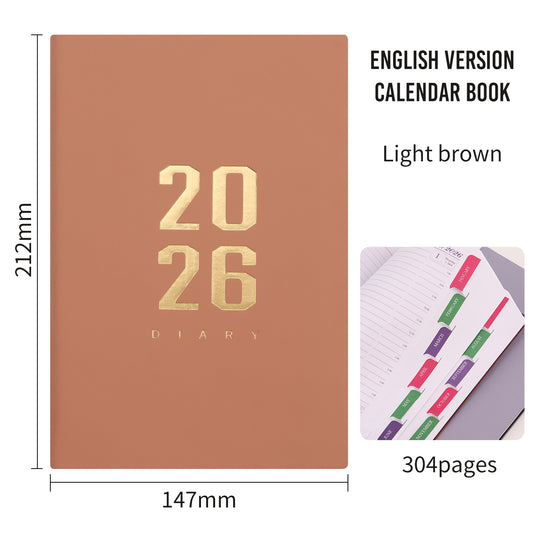 Agenda 2026 - Daily Agenda - A5 Format - 1 Day per Page - 304 Pages - [Light Brown] - Hardcover V1189-HB003WSRI00012