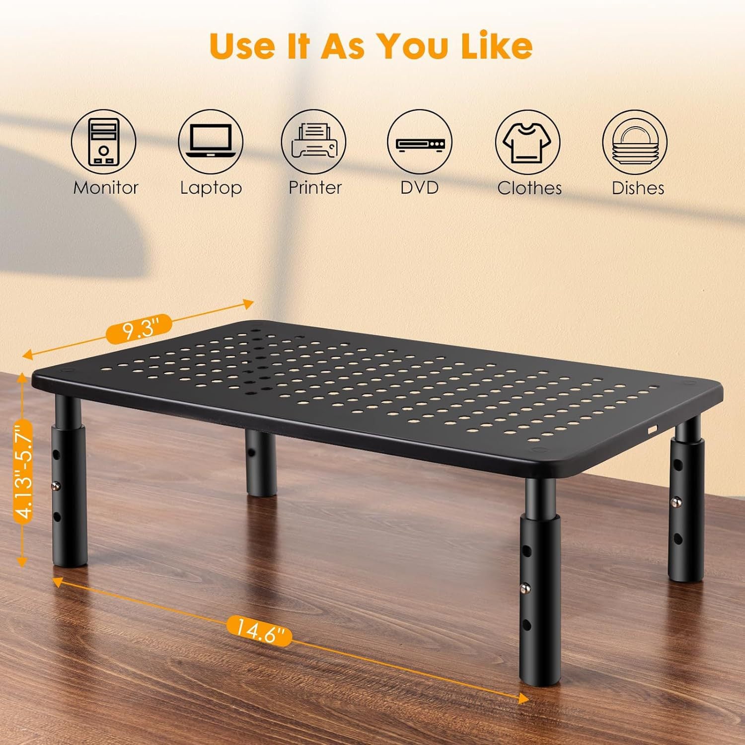 Metal Monitor Riser - Screen Stand - Adjustable in 3 Heights - Black V1189-HB003WSRI00022