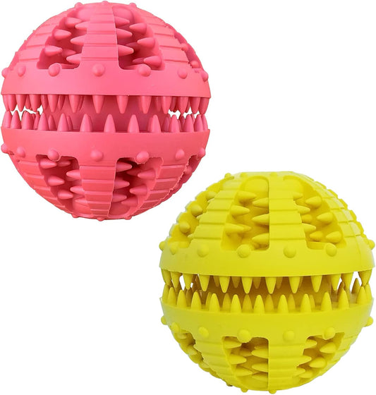 Dog Toys - 2 Pieces Teeth Cleaning Balls - Natural Rubber with Treat - Tear-Resistant - For Dogs and Cats V1189-HB003WSRR00003