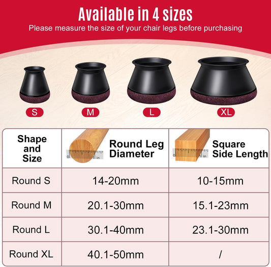 Black Chair Leg Caps - Set of 24 - Size S - Silicone Floor Protectors - Against Scratches and Noise V1189-HB003WSRT00013