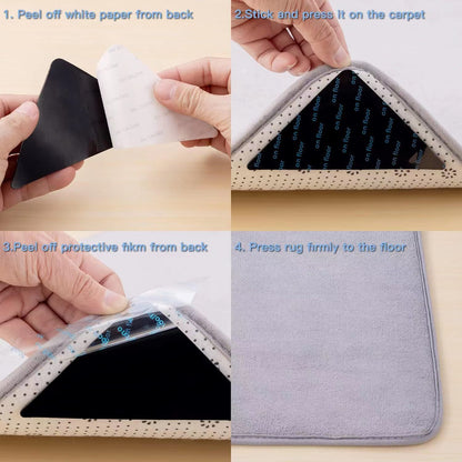 Rug Stoppers - Set of 8 - Anti-Slip for Carpet - Washable & Reusable - Triangular Black V1189-HB003WSRT00016