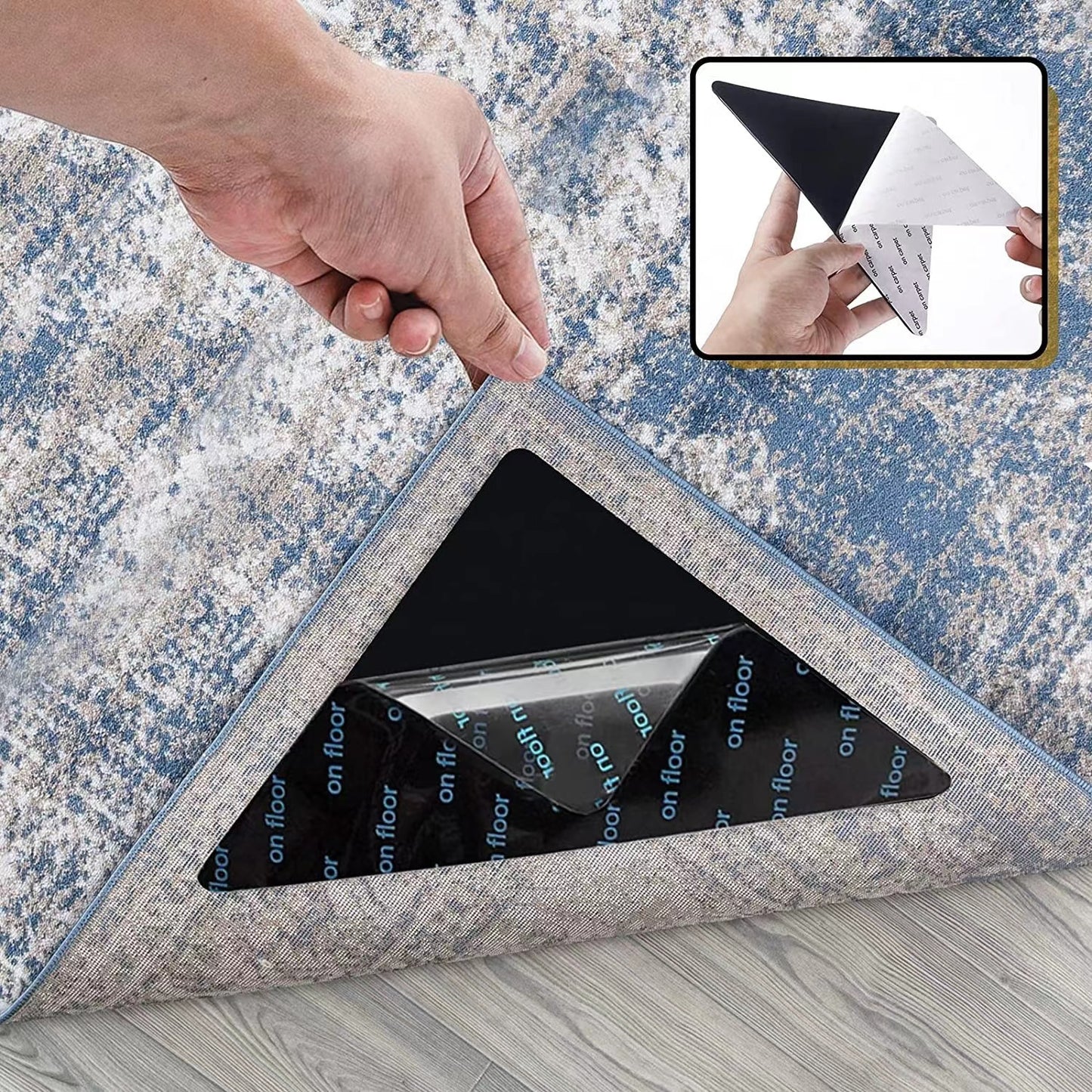 Rug Stoppers - Set of 8 - Anti-Slip for Carpet - Washable & Reusable - Triangular Black V1189-HB003WSRT00016