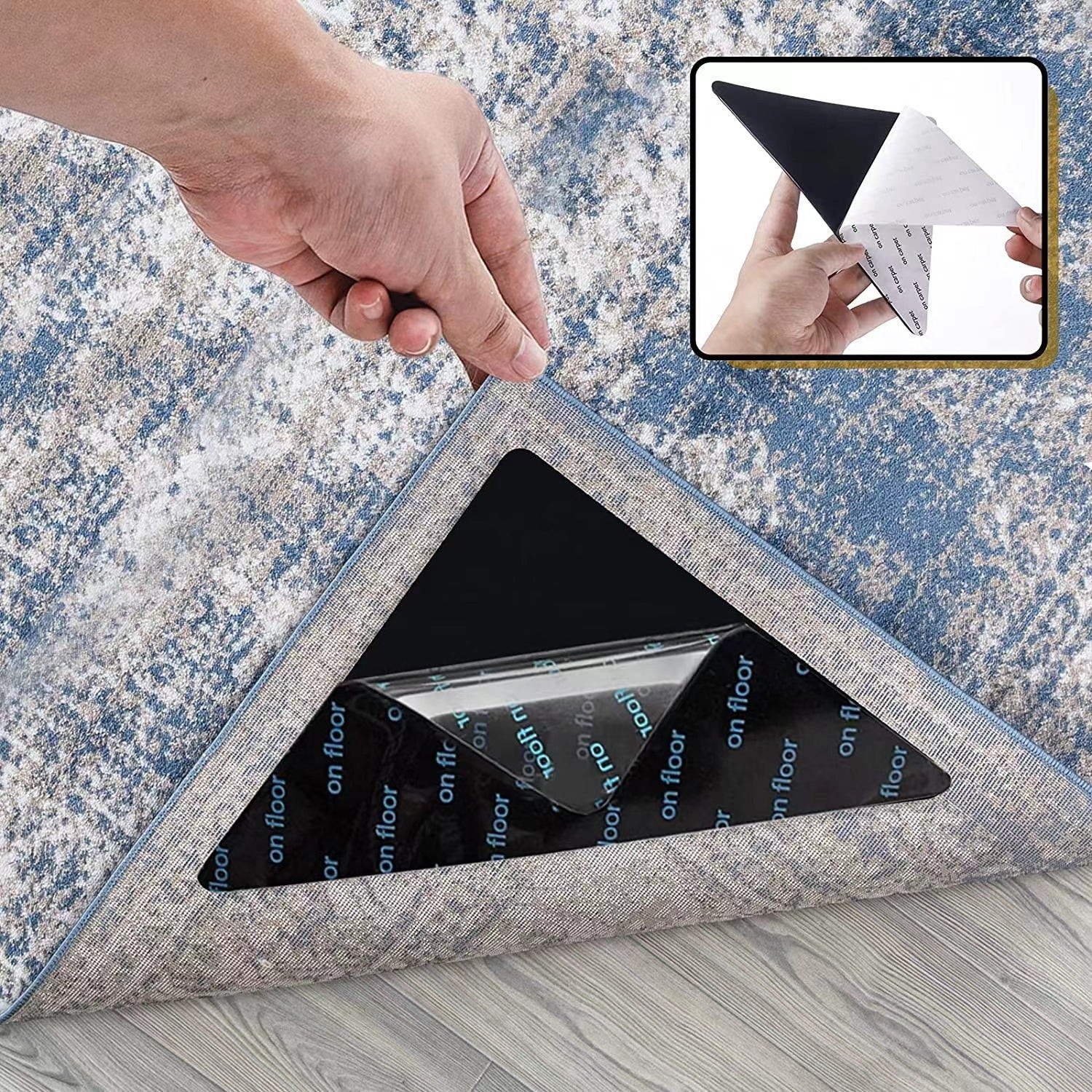Rug Stoppers - Set of 8 - Anti-Slip for Carpet - Washable & Reusable - Triangular Black V1189-HB003WSRT00016