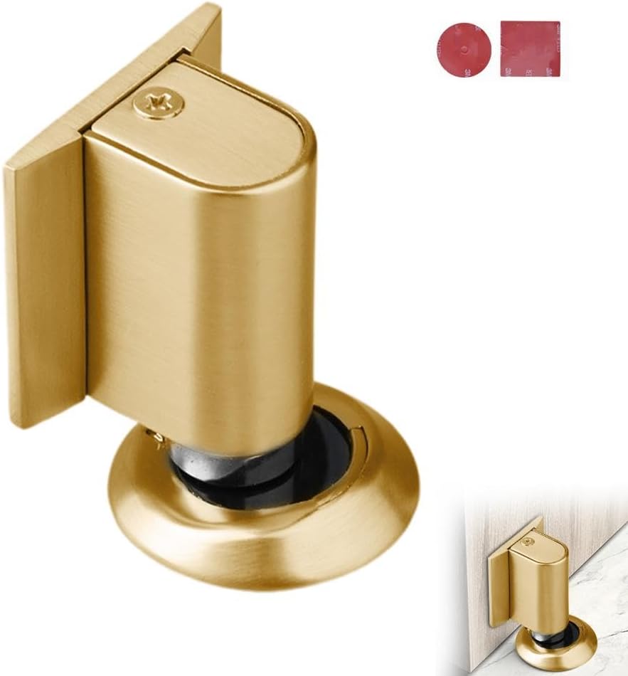 Magnetic Door Stopper Floor Gold - No Drilling - Self-Adhesive - Metal - Including Raising Disc V1189-HB003WSRT00025