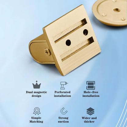 Magnetic Door Stopper Floor Gold - No Drilling - Self-Adhesive - Metal - Including Raising Disc V1189-HB003WSRT00025
