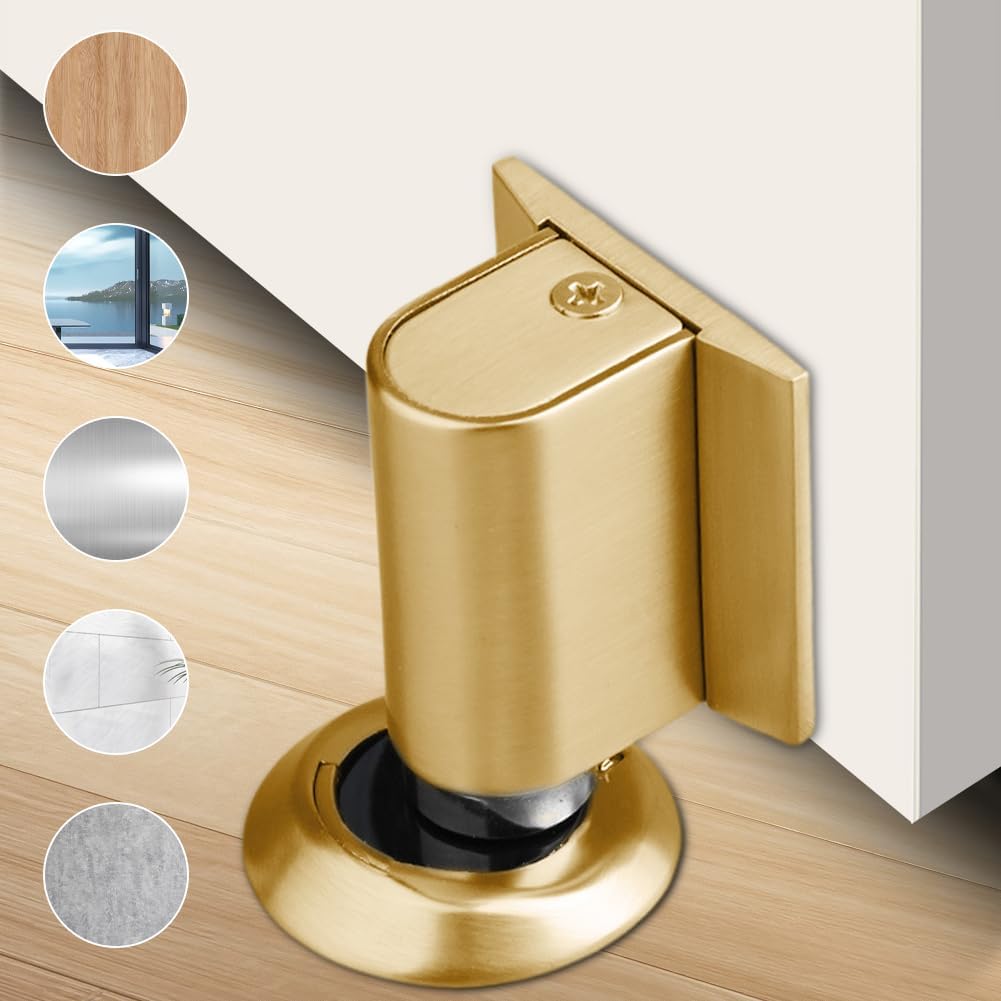 Magnetic Door Stopper Floor Gold - No Drilling - Self-Adhesive - Metal - Including Raising Disc V1189-HB003WSRT00025