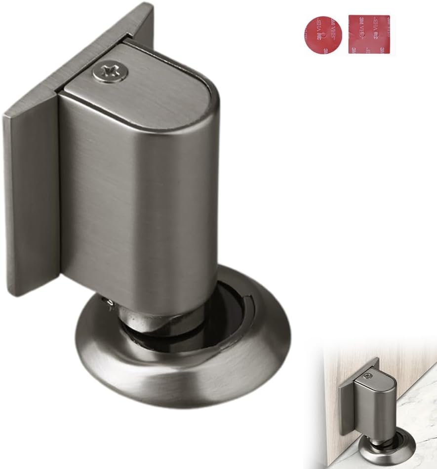 Magnetic Door Stopper Floor Gray - No Drilling - Self-adhesive - Metal - Including Raising Disc V1189-HB003WSRT00026