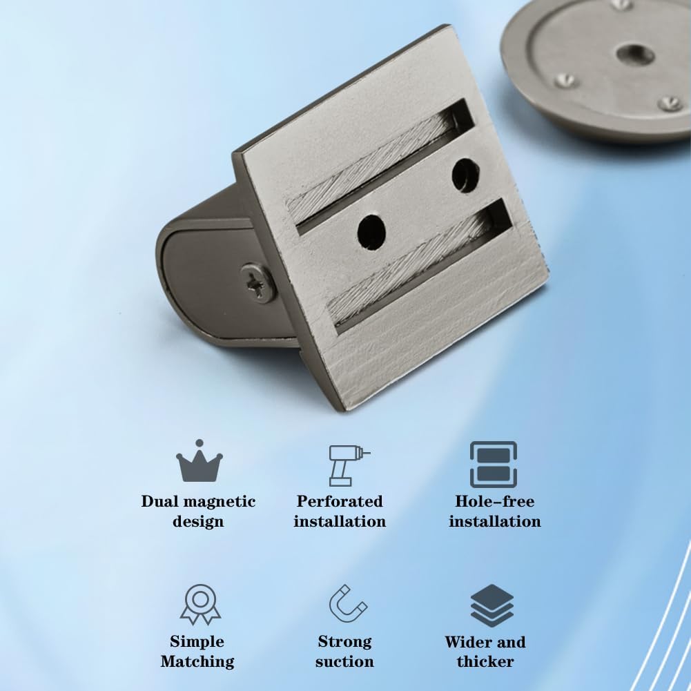 Magnetic Door Stopper Floor Gray - No Drilling - Self-adhesive - Metal - Including Raising Disc V1189-HB003WSRT00026