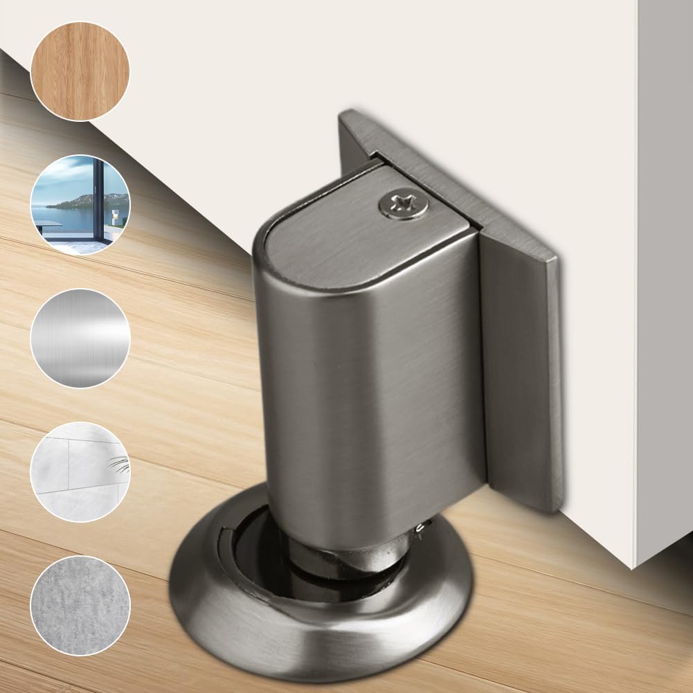 Magnetic Door Stopper Floor Gray - No Drilling - Self-adhesive - Metal - Including Raising Disc V1189-HB003WSRT00026