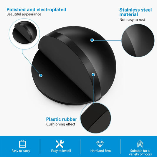 Door Stopper Floor Half Moon - Set of 2 - Black - Self-adhesive - No Drilling - Stainless Steel V1189-HB003WSRT00028