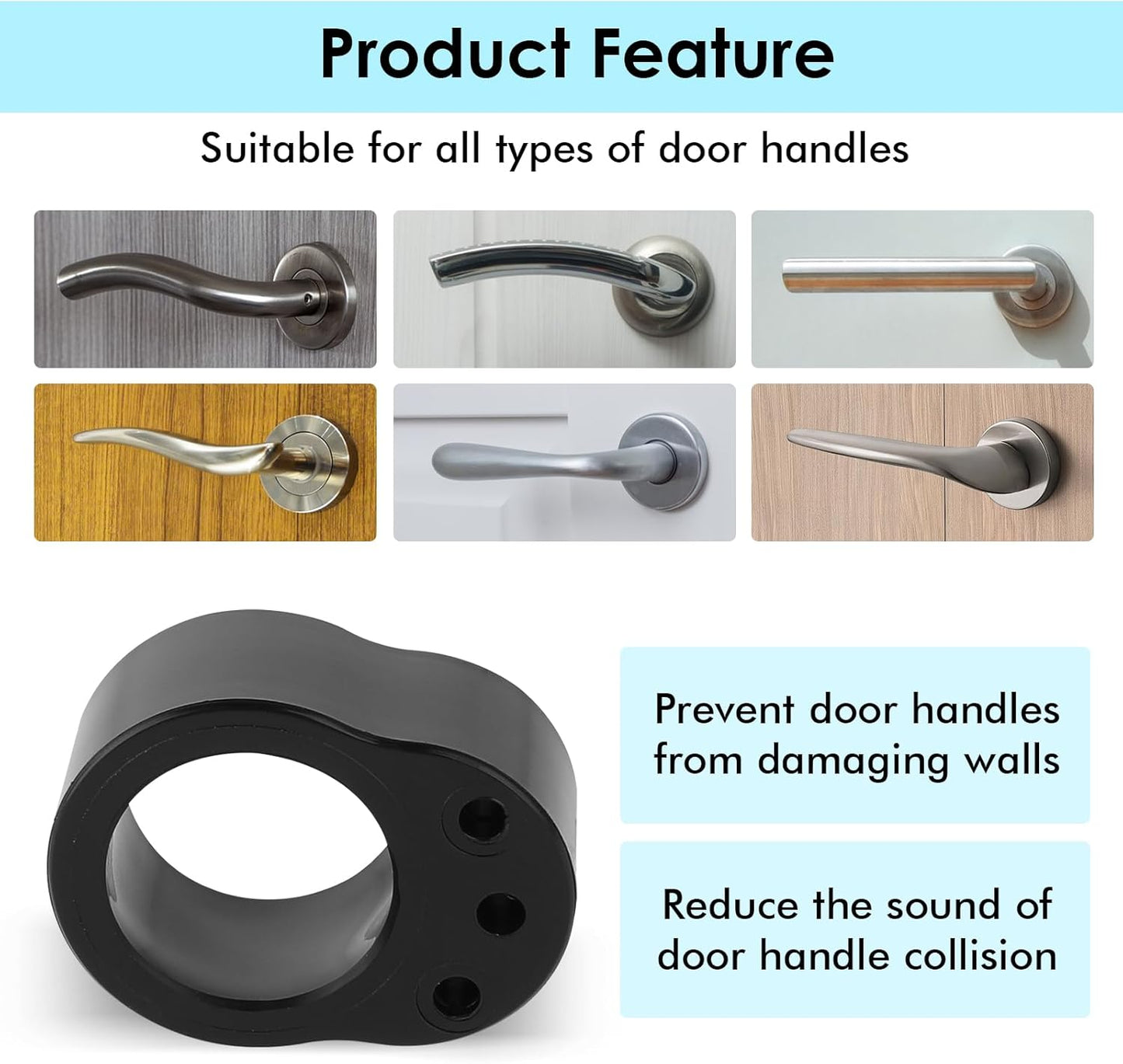 Door Handle Protectors Black - Set of 10 - Door Stopper for Handle - Wall Protection - PVC Bumpers V1189-HB003WSRT00030