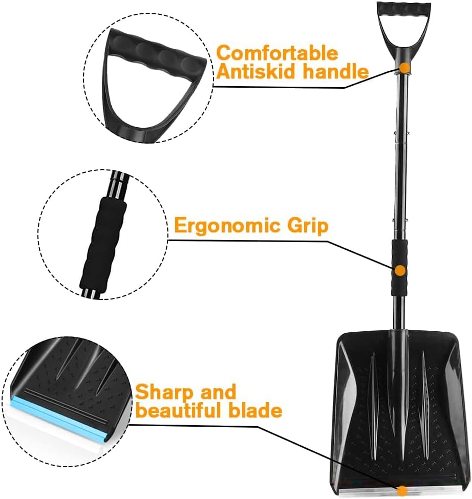 Snow Shovel - Lightweight & Portable - Snow Plow for Car, Driveway & Camping - Black V1189-HB003WSRT00033